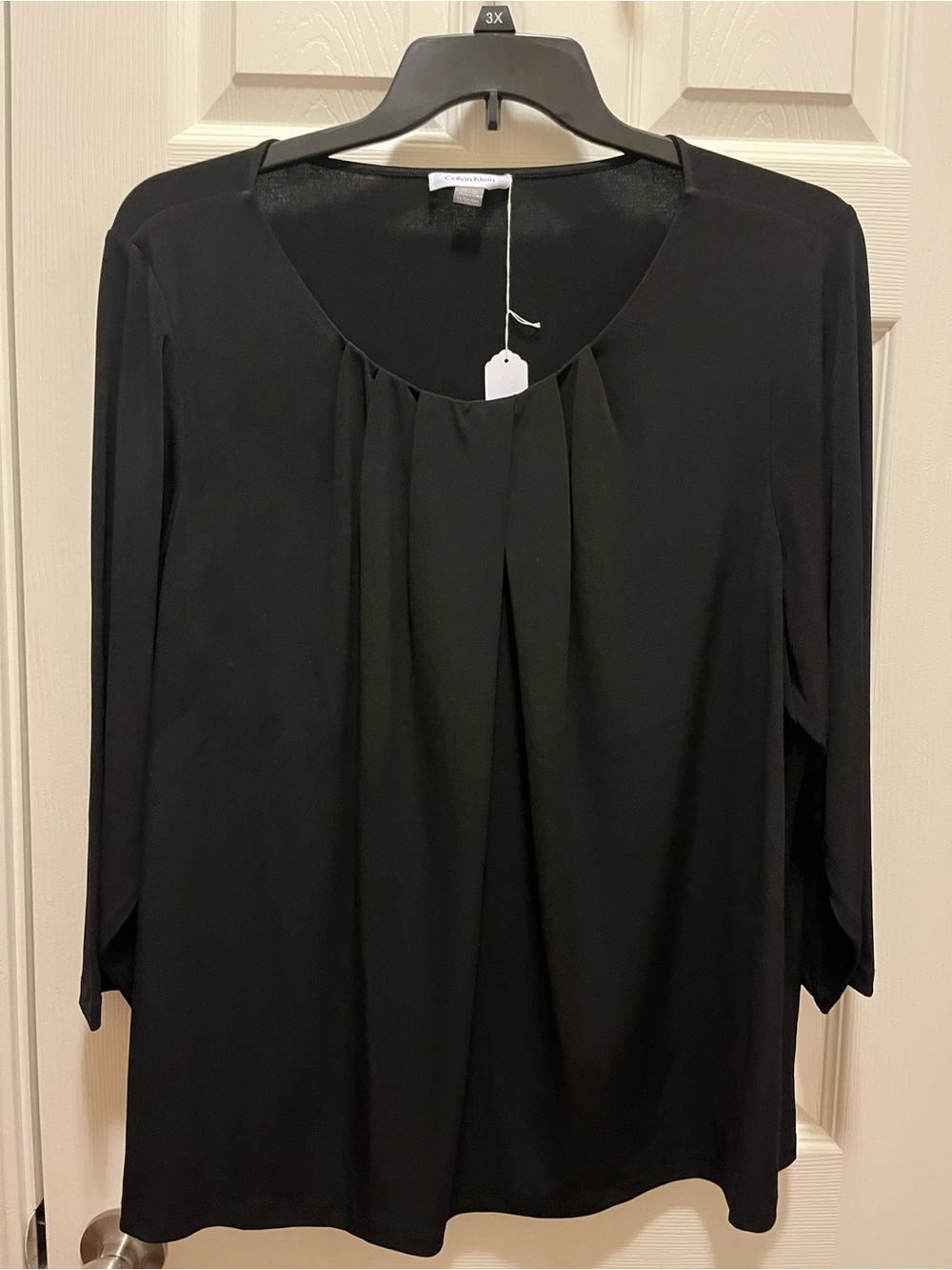 Calvin Klein 3X Black Pleated Scoop Neck Blouse Plus Size